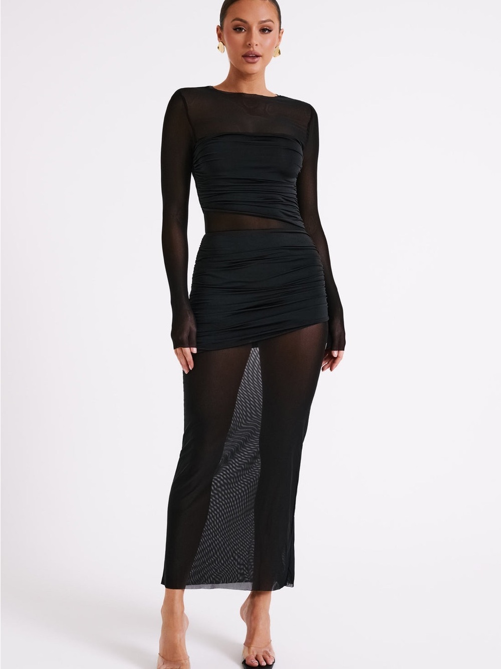 Meshki Black Sheer Long Sleeve Maxi Dress